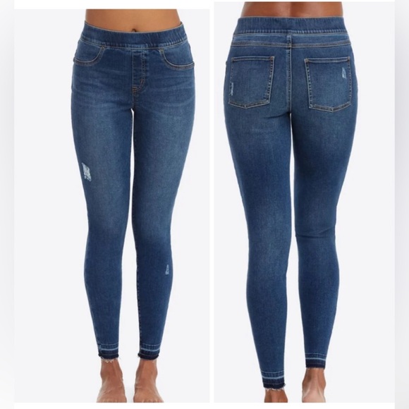 SPANX Denim - Spanx Distressed Denim Jeans Womens Small Blue Mid Rise Skinny Stretch Tummy